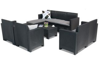 Komplet mebli wypoczynkowych z technorattanu Nebraska Relax Corner 8 antracytowy Bica