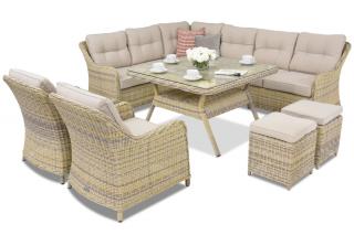 Meble ogrodowe technorattanowe Toledo Comida 7 Angular + 2 pufy Garden Point beżowe
