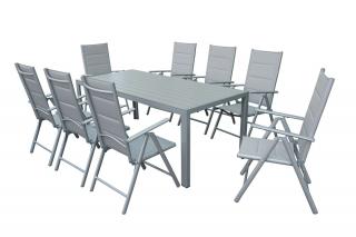 Meble ogrodowe z aluminium z dużym stołem Polywood Verona dla 8 osób Garden Point jasnoszare