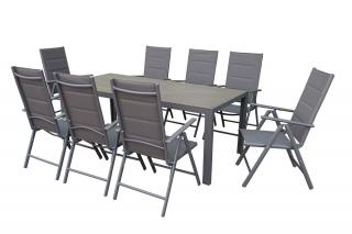 Meble ogrodowe z aluminium z dużym stołem Polywood Verona dla 8 osób Garden Point szare
