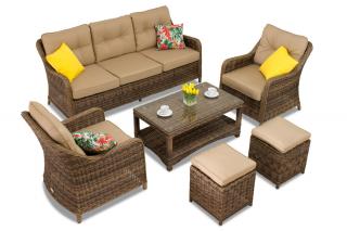 Zestaw technorattanowy Toledo Coffee 5 z pufami brąz Garden Point