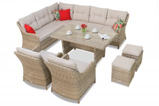 Zestaw technorattanowy Toledo Comida 7 z pufami beż Garden Point