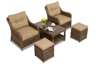 Zestaw technorattanowy Toledo Terrace z pufami brąz Garden Point