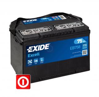 Akumulator 75Ah 770A L+ EXIDE (USA wkręcane klemy) EB758