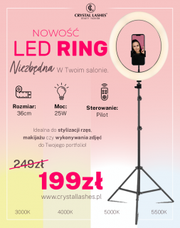 Lampa LED Ring ze statywem - 36CM / Pilot / Selfie