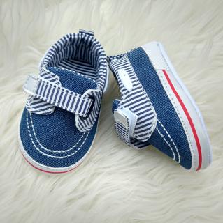 Buciki do chrztu dla chłopca bawełna jeans