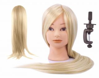 Główka fryzjerska treningowa blond włosy syntetyczne 60 cm