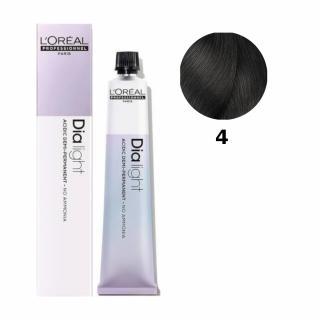 Loreal Dia Light farba do włosów farbowanych i uwrażliwionych, koloryzacja kwasowa ton w ton, bez amoniaku, 50ml Kolor: 4 brąz