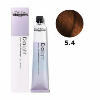 Loreal Dia Light farba do włosów farbowanych i uwrażliwionych, koloryzacja kwasowa ton w ton, bez amoniaku, 50ml Kolor: 5.4 jasny brąz miedziany