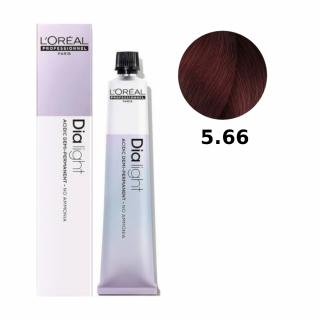 Loreal Dia Light farba do włosów farbowanych i uwrażliwionych, koloryzacja kwasowa ton w ton, bez amoniaku, 50ml Kolor: 5.66 jasny brąz czerwony głębo