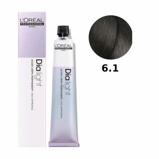 Loreal Dia Light farba do włosów farbowanych i uwrażliwionych, koloryzacja kwasowa ton w ton, bez amoniaku, 50ml Kolor: 6.1 ciemny blond popielaty