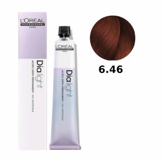 Loreal Dia Light farba do włosów farbowanych i uwrażliwionych, koloryzacja kwasowa ton w ton, bez amoniaku, 50ml Kolor: 6.46 ciemny blond miedziano-cz