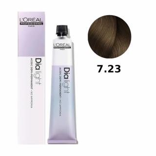Loreal Dia Light farba do włosów farbowanych i uwrażliwionych, koloryzacja kwasowa ton w ton, bez amoniaku, 50ml Kolor: 7.23 blond opalizująco-złocist