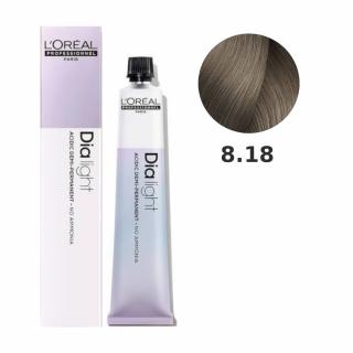 Loreal Dia Light farba do włosów farbowanych i uwrażliwionych, koloryzacja kwasowa ton w ton, bez amoniaku, 50ml Kolor: 8.18 PEARLS jasny blond popiel