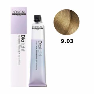 Loreal Dia Light farba do włosów farbowanych i uwrażliwionych, koloryzacja kwasowa ton w ton, bez amoniaku, 50ml Kolor: 9.03 bardzo jasny blond natura