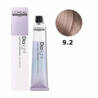 Loreal Dia Light farba do włosów farbowanych i uwrażliwionych, koloryzacja kwasowa ton w ton, bez amoniaku, 50ml Kolor: 9.2 bardzo jasny opalizujący b
