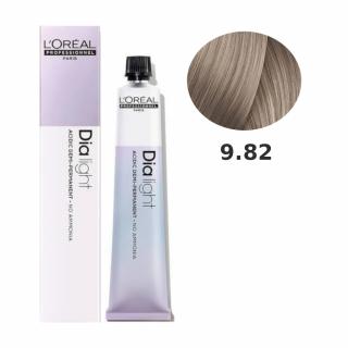 Loreal Dia Light farba do włosów farbowanych i uwrażliwionych, koloryzacja kwasowa ton w ton, bez amoniaku, 50ml Kolor: 9.82 PEARLS bardzo jasny blond