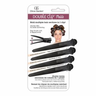 Olivia Garden Double Clip Petite, Podwójne klipsy do włosów, czarne, 4 sztuki