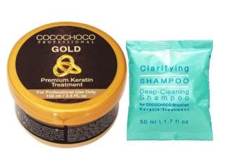 Zestaw Cocochoco Gold Keratyna do Włosów 100ml + Cocochoco Clarifying Shampoo głęboko oczyszczający szampon do włosów 50ml