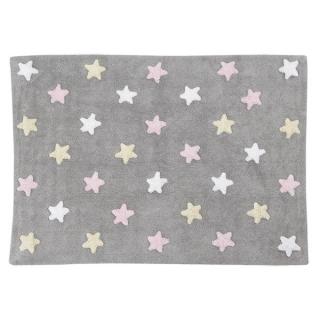 Lorena Canals Dywan dziecięcy w trzykolorowe gwiazdy Stars Grey Pink szary 120x160 cm