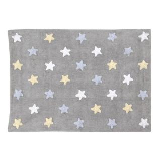 Lorena Canals Szary dywan dziecięcy w trzykolorowe gwiazdy Stars Grey Blue 120x160 cm