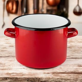 Garnek emaliowany Gładki Czerwony Emalia Pleszew 20 cm 4,5 l