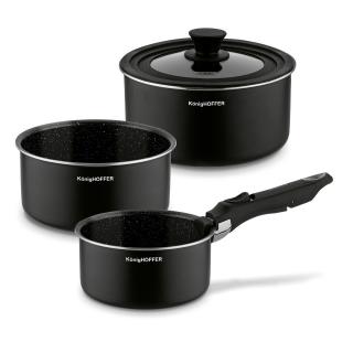 Komplet 3 garnków z odpinaną rączką i uniwersalną pokrywką na indukcję Spinel Black Konighoffer 16,18,20 cm