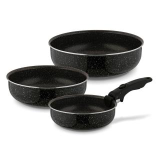 Komplet 3 głębokich patelni z odpinaną rączką na indukcję Spinel Black Konighoffer 20,24,28 cm