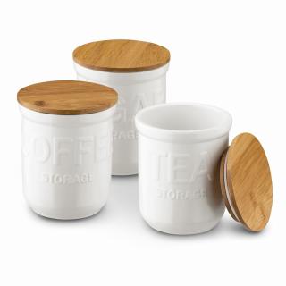 Komplet 3 pojemników kawa/herbata/cukier białe mat Ceramic Könighoffer