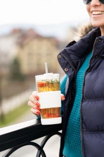 Kubek termiczny szklany ze słomką Fuori Biały 600 ml