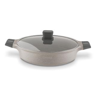 Patelnia głęboka z pokrywką na indukcję krótkie uchwyty Stoneware Marble Starke Pro 28 cm