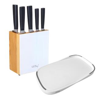 Zestaw 5 kutych noży w bloku Fino z deską Livio Biały Vialli Design