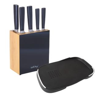Zestaw 5 kutych noży w bloku Fino z deską Livio Czarny Vialli Design