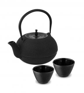 Zestaw żeliwny do parzenia herbaty czarny imbryk + 2 czarki Hanako Konighoffer 0,8 l