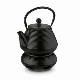 Zestaw żeliwny do parzenia herbaty czarny imbryk + podgrzewacz Hanako Strip Konighoffer 1 l