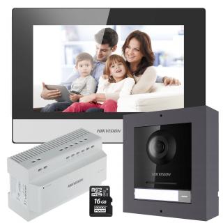 Wideodomofon 2 żyłowy Hikvision Zestaw DS-KIS702Y Switch Android MicroSD System 2 żyłowy, Montaż natynkowy, Furtka i Brama, Kąt 146 deg;