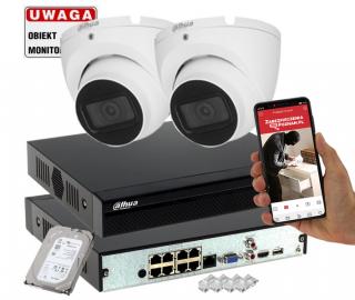 Zestaw do monitoringu 2 kamery rejestrator IPC-HDW1530T-0280B-S6-WHITE 5MPx IR30 Mikrofon PoE Obraz 2K, 8 kanałów PoE, Czujnik PIR, Powiadomienia na komórkę