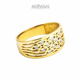 Złoty pierścionek szeroki pajęczynka z cyrkoniami MIRWAN.PL