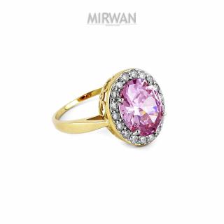 Złoty pierścionek z różowym oczkiem MIRWAN.PL