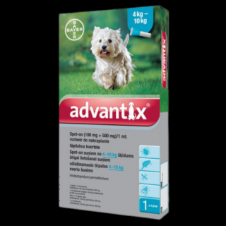 ADVANTIX SPOT-ON dla psów o wadze 4-10 kg (100 MG + 500 MG)/1 ML 1,0 ML X 1 PIPETA