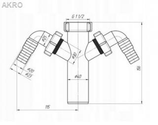 KRÓCIEC DO SYFONU GW 1 1/2" X FI 40 MM, 2-WYJŚCIA;