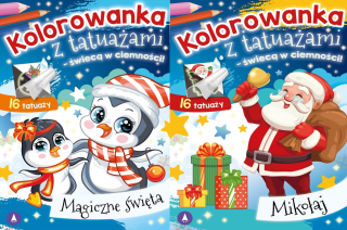 2w1 Kolorowanka z tatuażami świecą w ciemności! Mikołaj + Magiczne święta