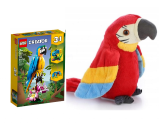 2w1 Powtarzająca Papuga Ara Gadająca Maskotka + Lego(R) Creator Egzotyczna Papuga