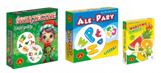 3W1 Karty Piotruś + Pamięć Warzywa Owoce + Ale pary Literki + Ale Pary Świąteczne