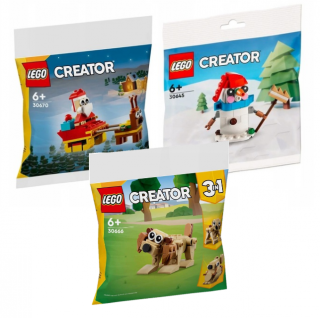 [Zestaw] LEGO CREATOR 30670 Przejażdżka saniami Mikołaja + LEGO CREATOR 30645 Bałwan + LEGO CREATOR 30666 Prezentowe zwierzęta
