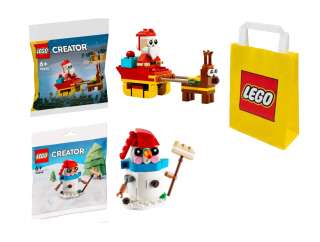 [Zestaw] LEGO CREATOR 30670 Przejażdżka saniami Mikołaja + LEGO CREATOR 30645 Bałwan + LEGO Torba papierowa mała 6315786