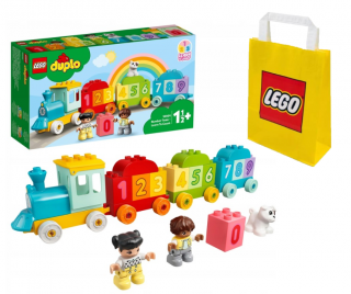 [Zestaw] LEGO DUPLO 10954 Pociąg z cyferkami nauka liczeni + LEGO Torba papierowa średnia 6315792