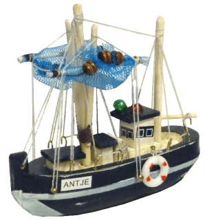Kuter rybacki model drewniany fishing boat 11 cm granatowy