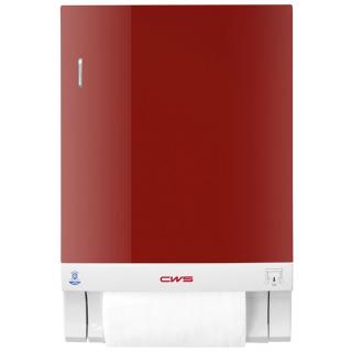 Automatyczny podajnik ręczników papierowych w rolce CWS Hygiene, czerwone tworzywo ABS