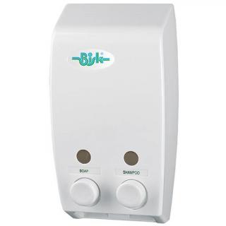 Dozownik do mydła ścienny podwójny Bisk MASTERLINE 2 × 400 ml, białe tworzywo ABS